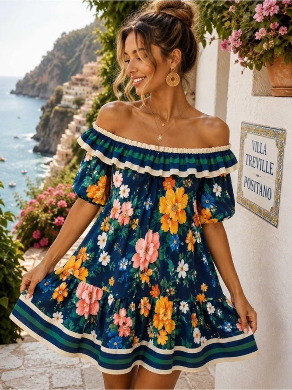 Beulah Style Floral Off Shoulder Dress Size Large Tropical Resort